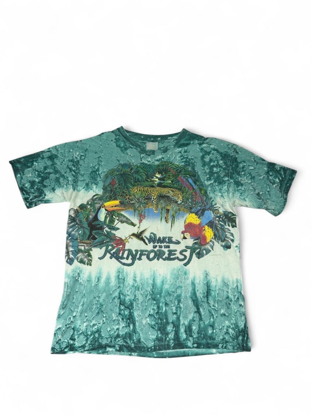 VTG 90s single stitch wake up to the rainforest AOP wrap around print tee XL men